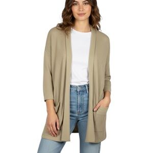 Aritzia Wilfred Neutral Silk Cashmere Open Front Longline Cardigan Medium Tan